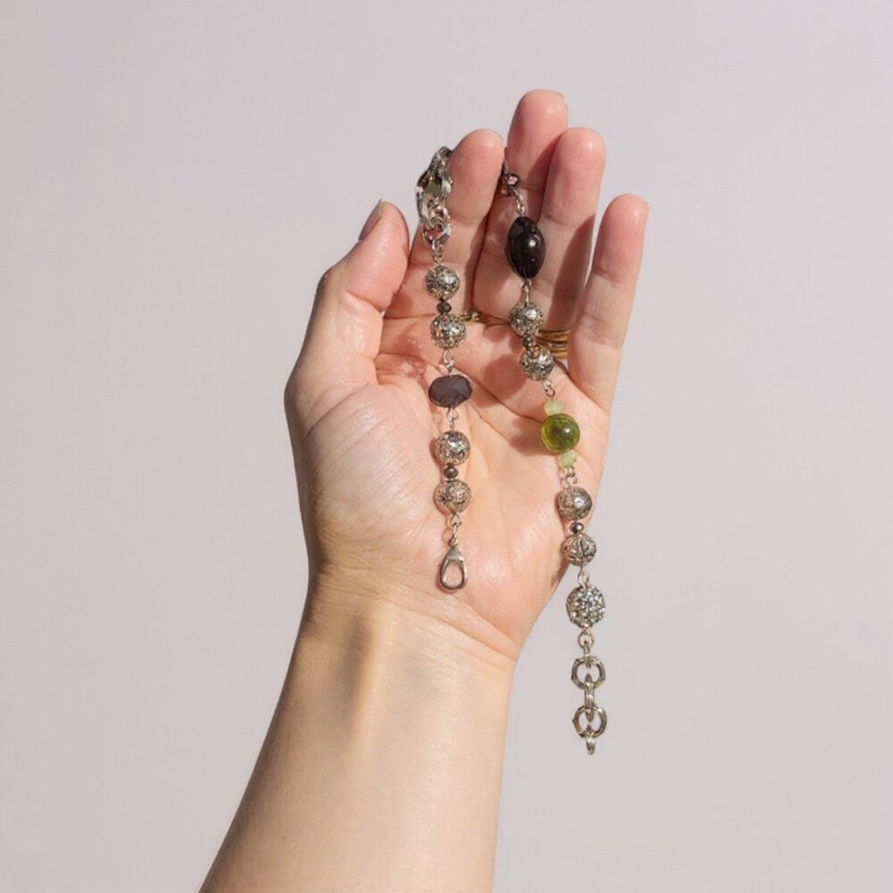 VINTAGE Chunky Glass Bead Charm Bracelet Anklet Boho Moroccan Style Statement - Picture 6 of 16